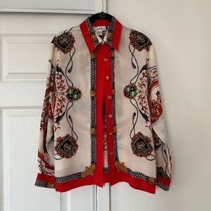 Red & cream Zone silk shirt